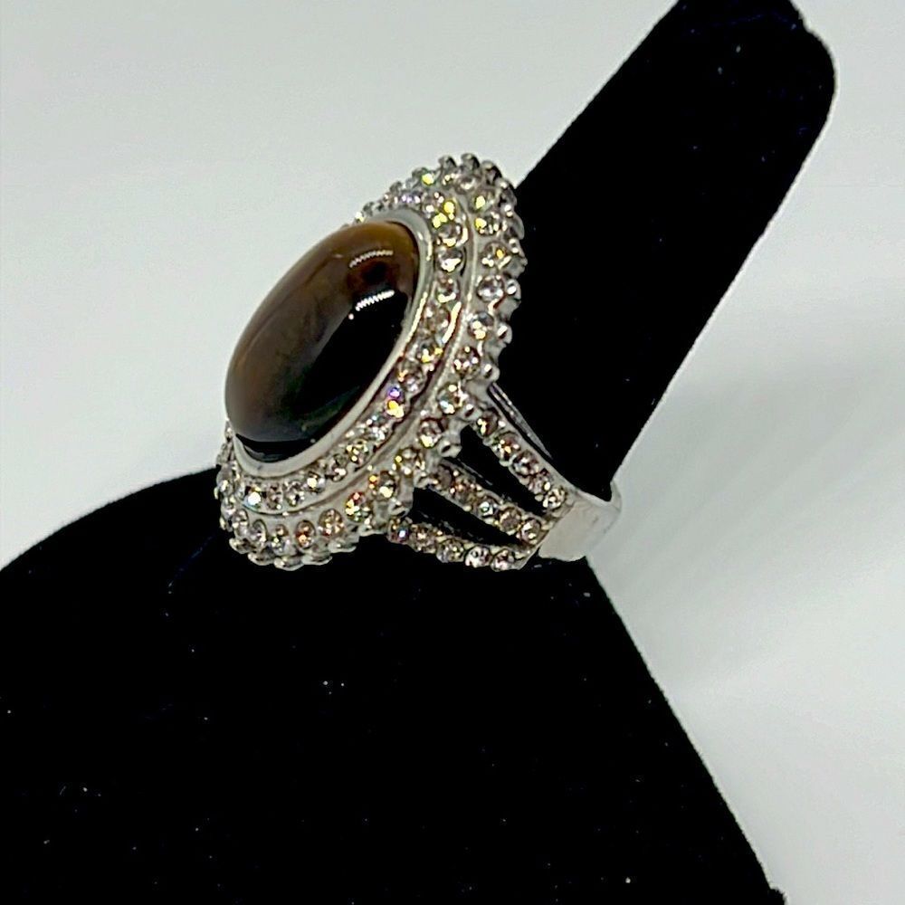 Amazing Vintage Silver Ring With Brown And Clear Stones - Picture 2 of 6